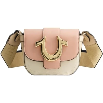 Image of True Religion Women&#039;s Crossbody Bag, Mini Flap Adjustable Shoulder Handbag Purse with Horseshoe Logo, Multi