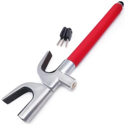 Image of Radikal RK1002 Upgraded Steering Wheel Lock, Stronger, Non Damaging, Easy and Quick Adjust, Emergency Hammer, Universal Twin Hooks Anti Theft Car Lock Bar for Vehicle Car, Truck, Van Camper Golf Cart