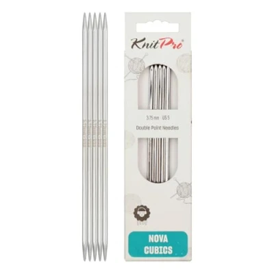Image of KnitPro Nova Cubics Double Pointed Needles 12.5cm x 3.75mm Ended Knitting Pins, Set of 5, Silver
