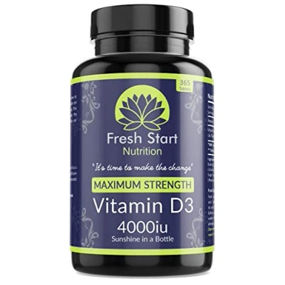 Image of Vitamin D 4000 iu High Strength Premium D3 Immune Support Tablets 1 Year Supply Vegetarian Tiny 4000iu Pills VIT Supplement Cholecalciferol UK Made Fresh Start Nutrition
