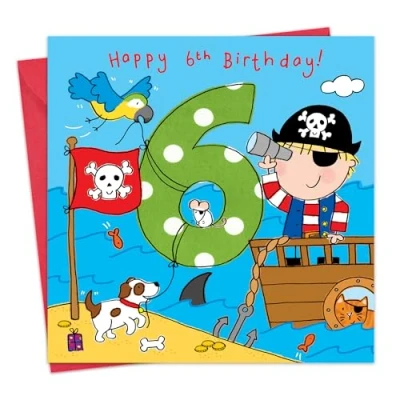 Image of Twizler 6th Birthday Card Boy Pirate Age 6 Boys Happy Year Old Childrens Cards