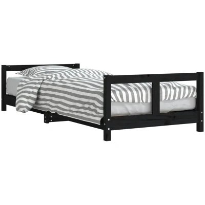 Image of vidaXL Kids Bed Frame in Black Solid Pine Wood Construction, Low Height Design, Sturdy Wooden Slats, Elegant Design Suits Any Children&#039;s Room