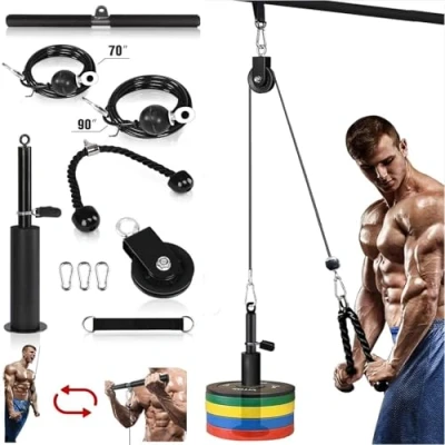 Image of Weight Cable Pulley System Home Gym,Morwealth LAT and Lift Gym Machine attachment With Tricep Rope,lat pulldown bar,Loading Pin for Extensions,Bicep Curls exercise Equipment