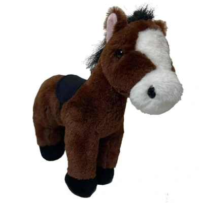 Image of VFM Dark Brown Horse 27cm Plush With Fabric Saddle Super Soft Cuddly Toy Farmyard Animal Teddy Fluffy Mane &amp; Tail Perfect Play Pony For Kids