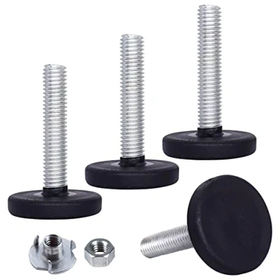 Image of SKIR&#039;CO 4 pcs, Furniture Leveling Feet M8 x 40 mm, Adjustable Metal Round Legs, Threaded Stem, Leveler Glide Foot (Nuts Included)