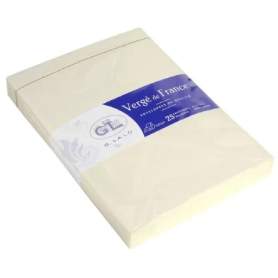 Image of Clairefontaine Ref 20816L G.Lalo Gummed Lined Envelopes (Pack of 20) C5 (162 x 229mm) in Size, PEFC Certified, White Linings for Confidentiality Vergé De FR Ivory