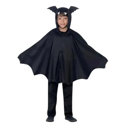 Image of Smiffys Bat Cape, Black , Halloween Child Fancy Dress, Dress Up Accessories