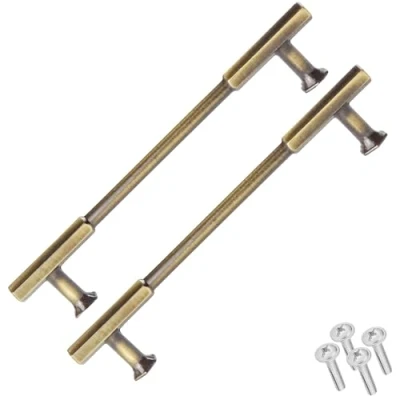Image of Decoranddecor Veselka Classic Cabinet Pull Handles Solid Zinc Alloy Traditional Finish 128mm, 2 Pack, Antique Brass