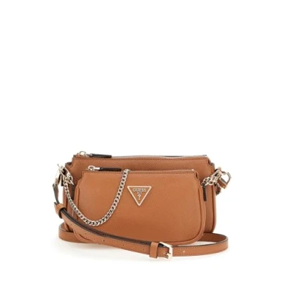 Image of Guess Women Noelle DBL Pouch Crossbody Bag, Light Cognac, 24 x 13 5