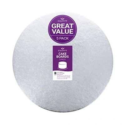 Image of Culpitt Cut Edge Round Card, 8&quot; Cake Cards, Silver Boards, 1.8mm Thick, 5 Pack 8 Inch (203mm) CSR8AMZ5