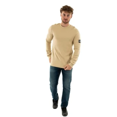 Image of Calvin Klein Jeans Waffle Long sleeved top, Men&#039;s, Size: XXL, Pale khaki