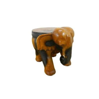 Image of Thai Gifts Hand Carved Wooden Stool/Table Elephant