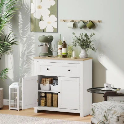 Image of Sideboard Storage Cabinet with Adjustable Shelf, Drawer, White Homcom