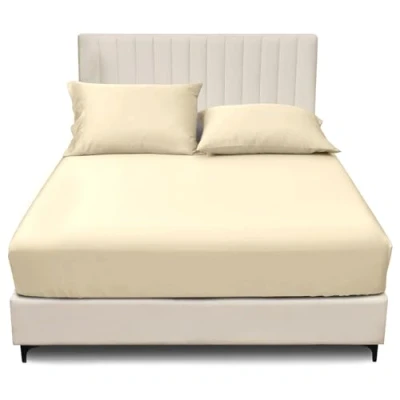 Image of Single Fitted Sheet 25cm Deep Bedding Bed Sheets (90 x 190 cm) Elastic Corner Bottom &amp; Mattress Polycotton Breathble Easycare Linen Cream