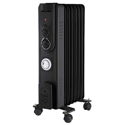 Image of PRO ELEC PELL0212 UK 1.5kW 7 Fin Oil Filled Radiator with Timer, Black