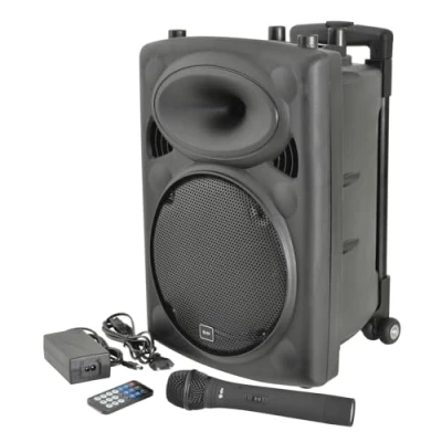 Image of QTX , QR10BT PA: Powerful Portable PA with Bluetooth Connectivity, One Wireless Mic, Internal Rechargeable Battery, Trolley Handle and Wheels