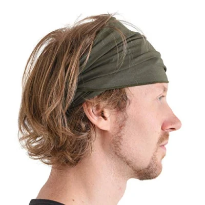 Image of CHARM Mens Elastic Japanese Headband Long Hair Bandana Womens Head Wrap Dreads Khaki