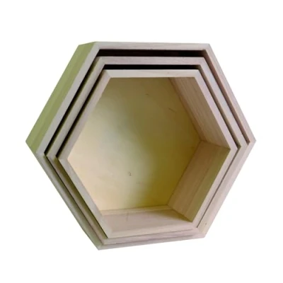 Image of Artemio Set of 3 Hexagonal Shelves, Wood, Beige, 30 x 26.5 10 cm