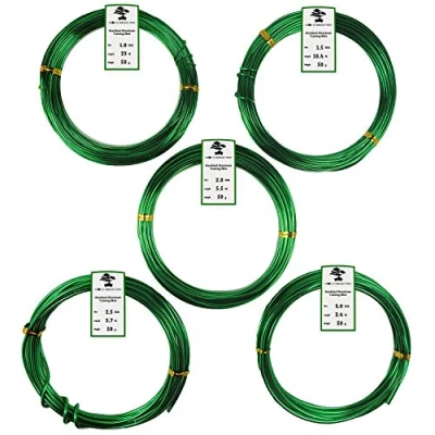 Image of Grow A Bonsai Tree Aluminium Floral/Plant/Bonsai Wire 5 Size Starter Set with Canvas Bag 1.0mm, 1.5mm, 2.0mm, 2.5mm, 3.0mm (147 Feet Total) Choose Your Color (5 Sizes, Green)