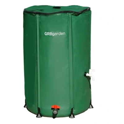 Image of Gr8 Garden 250 Litre Collapsible PVC Water Butt Portable Compact Tank Fold Up Storage Camping Barrel Collector with Zipped Lid and Drain Tap