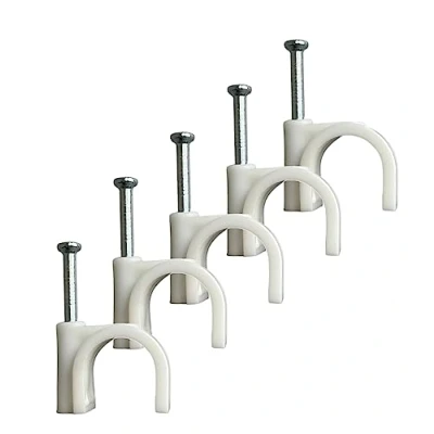 Image of White Round Cable Clips with Fixing Nail K Type 50pcs (14mm)