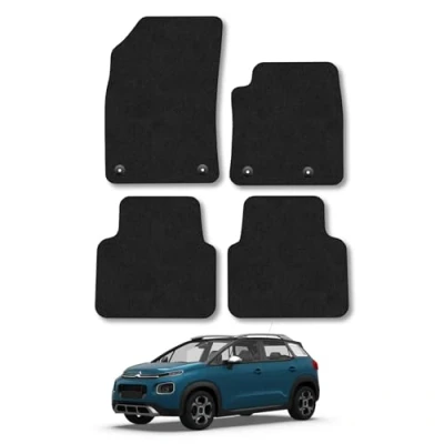 Image of Car Mats Compatible with Citroen C3 Aircross (2017+) Tailored Fit Black Carpet Floor Set Accessory Custom 4 Pieces Anti Slip Backing &amp; Binding Trim Edge