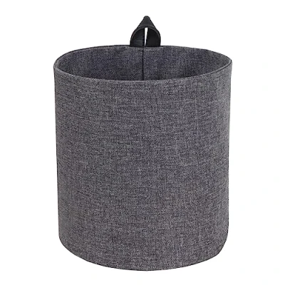 Image of Bigso Box of Sweden Hanging Basket Storage Round Wall with Loop and Linen Look Solution Made Polyester Cardboard Grey