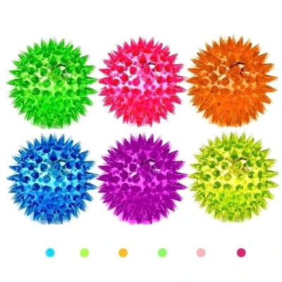 Image of 6 Spiky 6.5cm LED Flashing Bouncy Disco Balls with Light, Squishy Stress Relief Fidget Squeezy Spikey Ball Toy for OCD ADHD ADD &amp; Autism High Anxiety Levels, Pet or Baby Sensory Class (6_Pack)