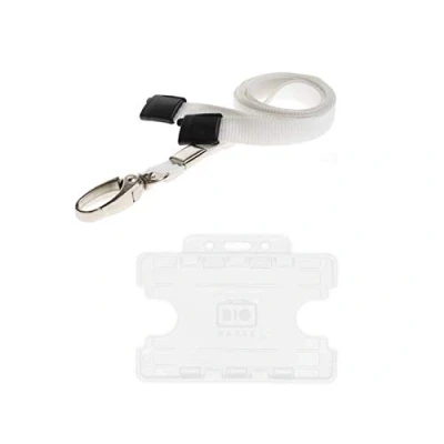 Image of ID Card It Holder Double Sided and Neck Strap Lanyard (White Metal Clip)