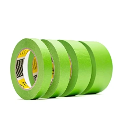 Image of Q1 Painters Green Masking Tape Bundle 4 x 50 Metre Rolls 18mm 24mm 36mm &amp; 48mm Painting Decorating For Sharp Lines and No Paint Bleed with rubber base adhesive 110C Temperature Resistance