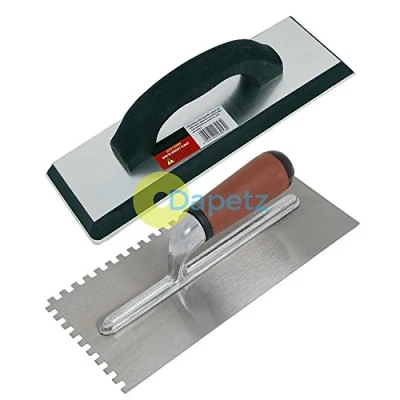 Image of Dapetz ® Ceramic Tiling Tool Kit Grout Float &amp; Notched Tile Adhesive Trowel Grouting