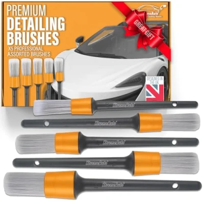 Image of Xtremeauto Car Detailing Brushes Set 5pc Professional Brushes, Ultra Soft Brush, Non Scratch For Cleaning Interior &amp; Wheels, Delicate Valeting Detail Alloy Wheels