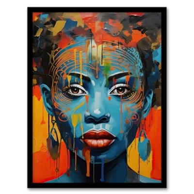 Image of Artery8 Contemporary African Woman Palette Knife Painting Artwork Portrait Framed Wall Art Print 18X24 Inch
