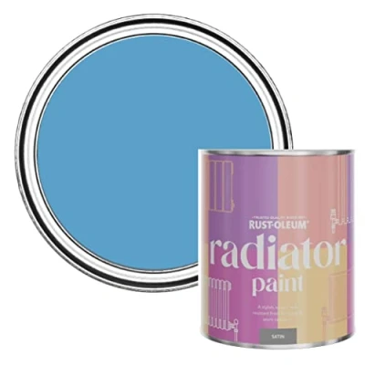 Image of Rust Oleum Blue Heat Resistant Radiator Paint in Satin Finish Cerulean 750ml