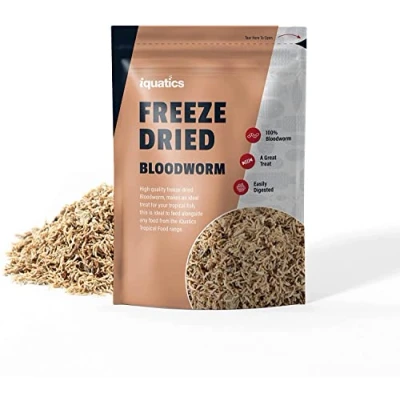 Image of iQuatics Bloodworm Fish Food Freeze Dried for Tropical Fish, 10g