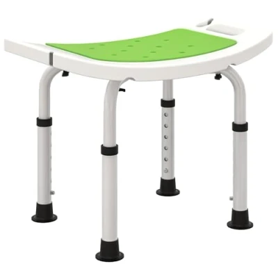 Image of HOMCOM 6 Level Height Adjustable Aluminium Bath Room Stool Chair Shower Non Slip Design w/Padded Seat Drainage Holes Foot Pad, Green