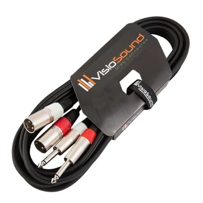 Image of 2 x Male XLR to 6.35mm 1/4&quot; Mono Jack Twin Lead/Audio Signal Patch Cable 5m