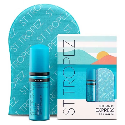 Image of St.Tropez Self Tan Express Starter Kit, Mousse 50ml, Applicator Mitt, Develops in 1 3 Hours, Streak Free Finish, Vegan, Natural &amp; Cruelty