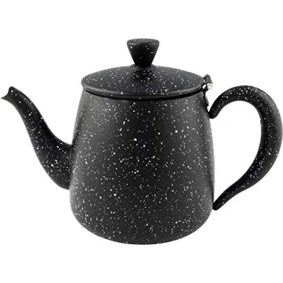 Image of Café Olé Premium Tea Pot, 18/10 Stainless Steel, Black Granite Finish, 48oz, Stay Cool Hollow Handles, Perfect Pour Spout, PT 048BG