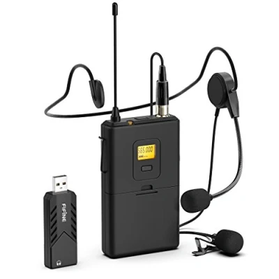 Image of FIFINE Wireless Microphones for Computer, USB Microphone System PC and Mac,Headset UHF with Receiver,Transmitter,Headset Clip Lavalier Lapel Mic K031B