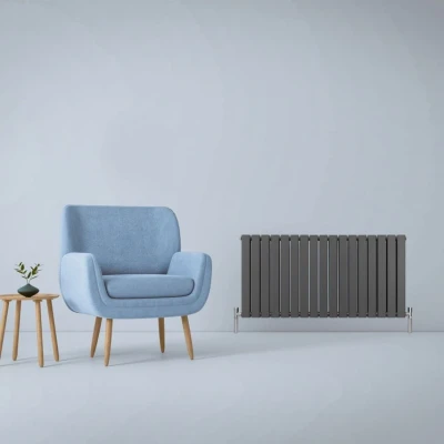 Image of Designer Radiators 60 x 119cm Flat Panel Modern Central Heating Anthracite Grey Horizontal Column Double Wall Mounted Slimline Kitchen Living Room Bathroom Commercial Cleaning Brush &amp; Fixing Kit