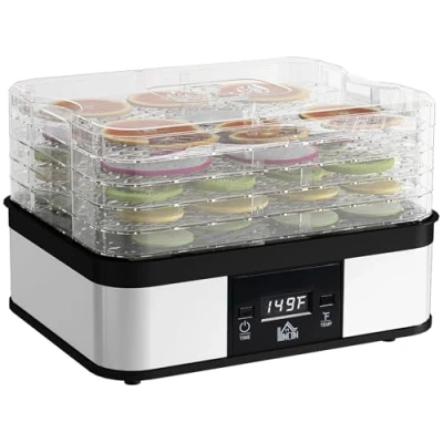 Image of HOMCOM 5 Tier Food Dehydrator, 245W Stainless Steel Dryer Machine with Adjustable Temperature, Timer and LCD Display for Drying Fruit, Meat, Vegetable, Jerky Pet Treat, Black