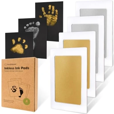 Image of 4 Pack Inkless Hand and Footprint Kit Ink Pad for Baby Footprints Dog Paw Print Kit,Dog Nose Kit, Clean Touch Foot Printing Newborn (Gold/Silver)