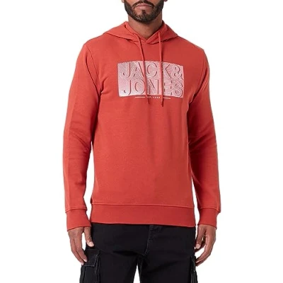 Image of JACK &amp; JONES Men&#039;s Jjpeter Sweat Hood Sweatshirt, Cinnabar, L