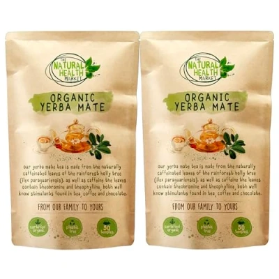 Image of Organic Yerba Mate Tea Bags by The Natural Health Market Plastic Free Product A Powerful Stimulant Containing Vitamins &amp; Minerals (100 (2 x 50 Bag Packs))
