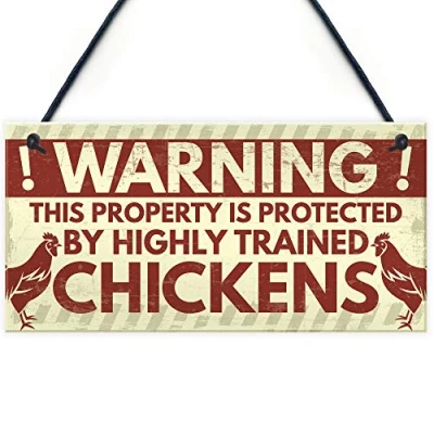 Image of RED OCEAN Novelty Chicken Warning Sign Pet Bird Hen Gifts Coop Garden Home Plaque Funny Birthday Gift For Lovers