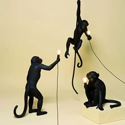 Image of SELETTI Primate Lighting Monkey Lamp Sitting, Black