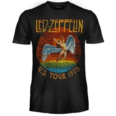 Image of Led Zeppelin U.S. Tour 1975 Official T Shirt Band Rock Unisex Adult Boy, us tour, M