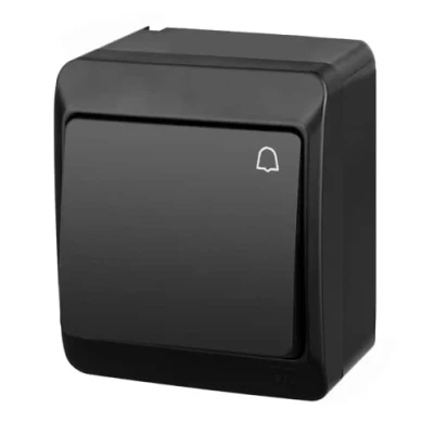 Image of ELECTRO PLAST HERMES Modern Surface Mounted Series/Light Switch/Double Switch/Socket Multiple / IP44 Waterproof/Outdoor Use/Black (Bell Push)