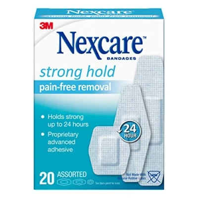 Image of Nexcare Strong Hold Pain Free Removal: Bandages, 20 Count Assorted Sizes (Blue) /